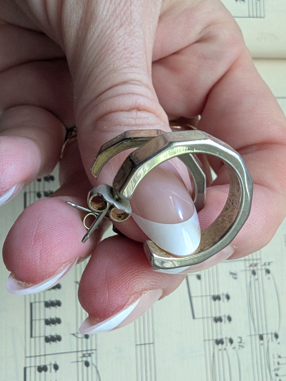 Textured Silver-Tone Rectangular Panel Hoop Earrings - Picture 2 of 6